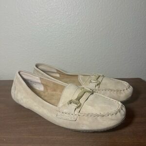 Cynthia Rowley Suede Moccasin Driving Loafer Seeker Saddle Gold Tone Buckle W 10
